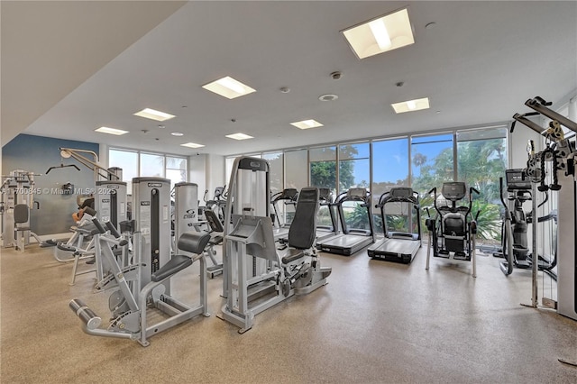 gym featuring floor to ceiling windows