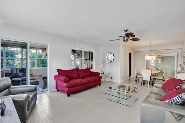 living room featuring ceiling fan