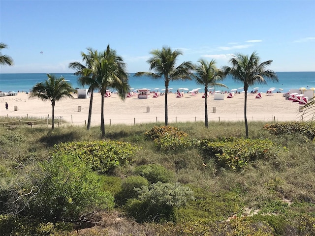 view of water feature featuring a beach view