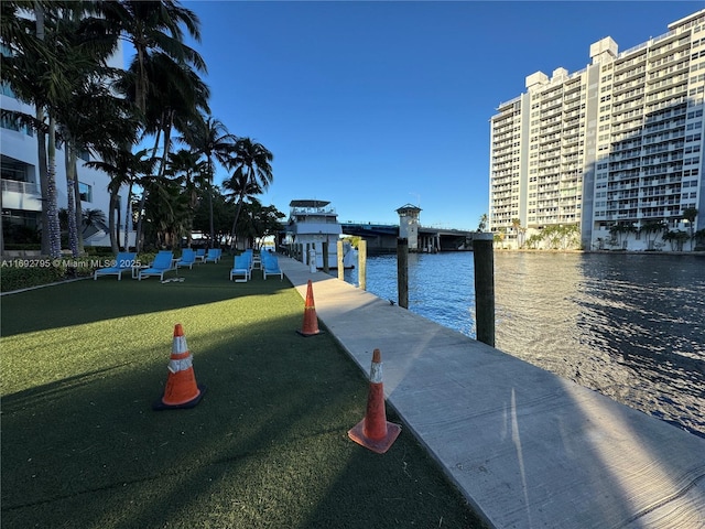 view of dock with a water view