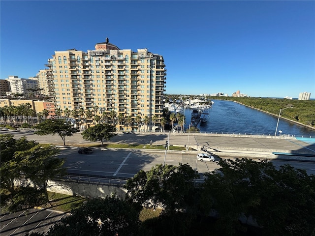 view of property with a water view