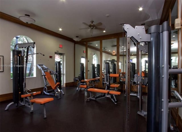 gym with ceiling fan