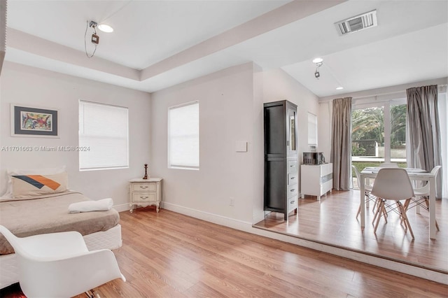 living area with light hardwood / wood-style floors