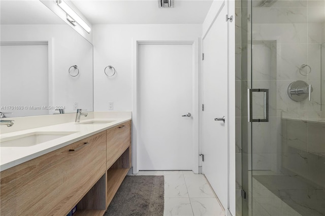 bathroom with vanity and walk in shower