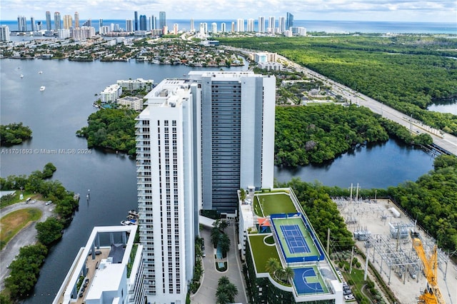 bird's eye view featuring a water view