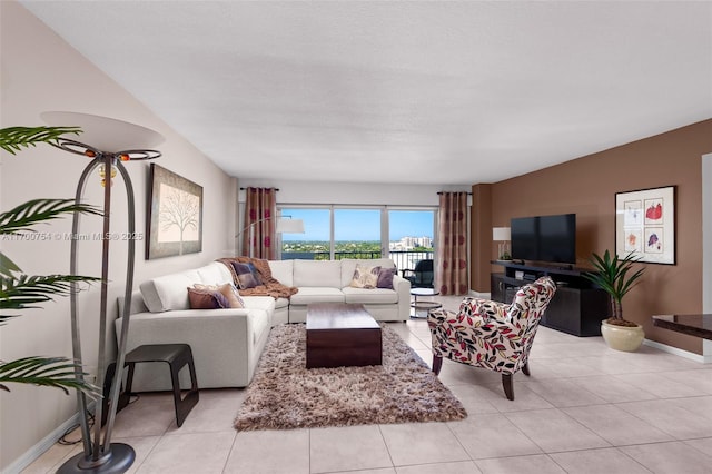 living room featuring light tile patterned floors