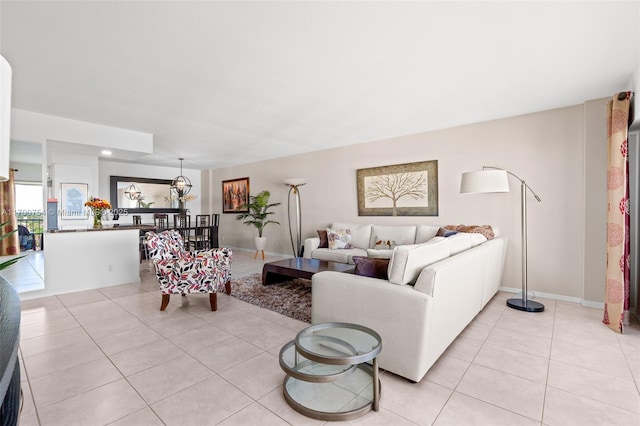 living room featuring light tile patterned floors