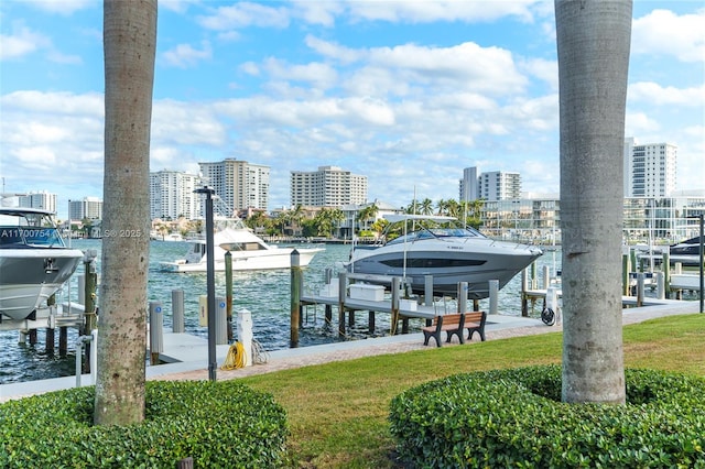 dock area featuring a water view