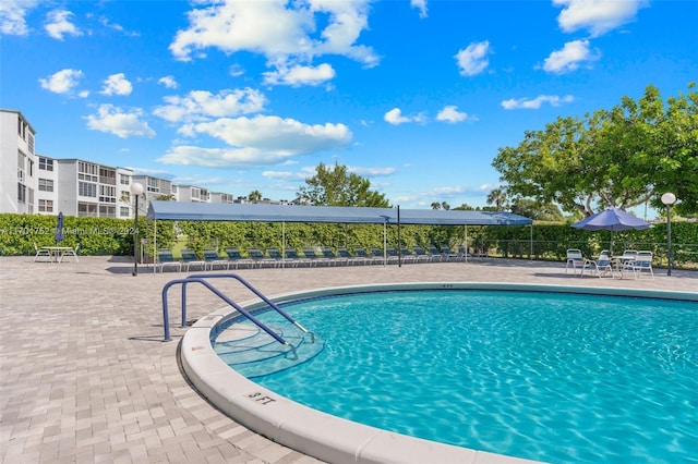 view of pool featuring a patio