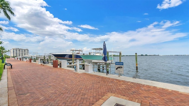 view of dock with a water view