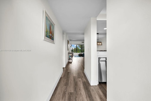 hallway with wood-type flooring