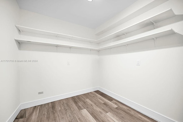 walk in closet with wood-type flooring