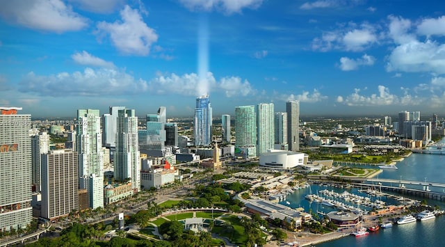 view of city with a water view