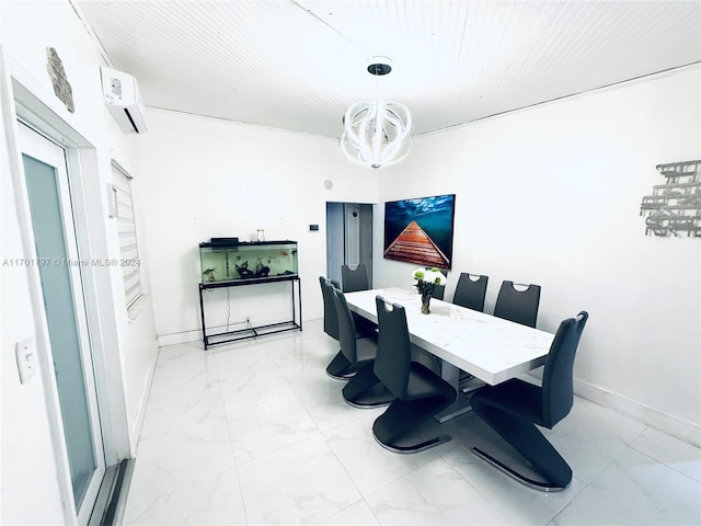 dining space featuring an AC wall unit