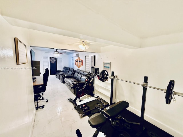 exercise area featuring ceiling fan