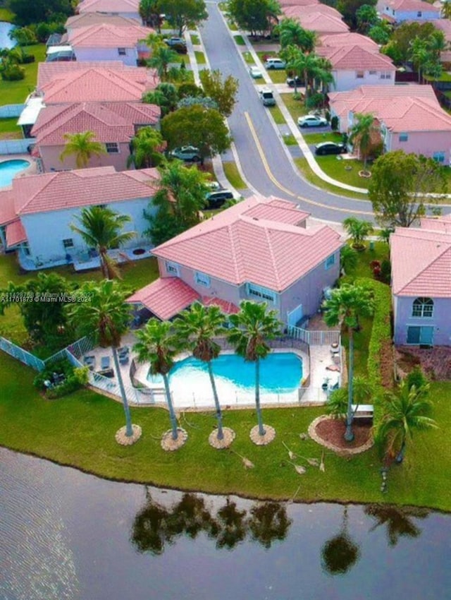 aerial view with a water view