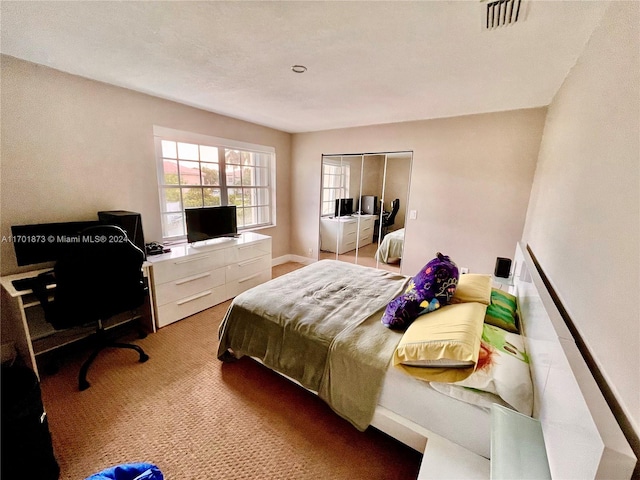 bedroom featuring carpet and a closet