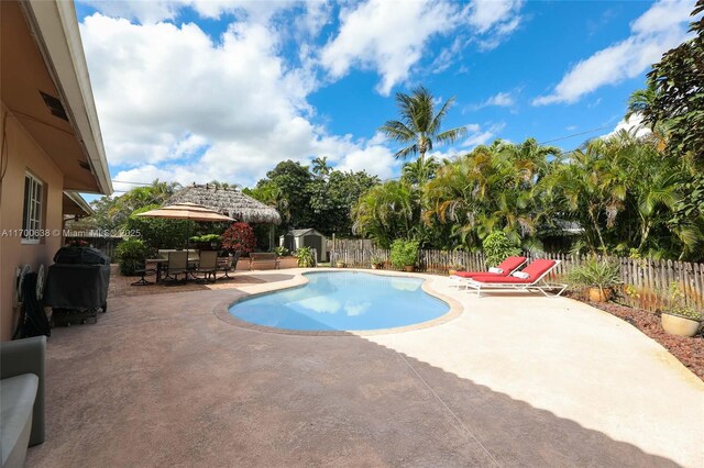 view of patio with a fenced in pool