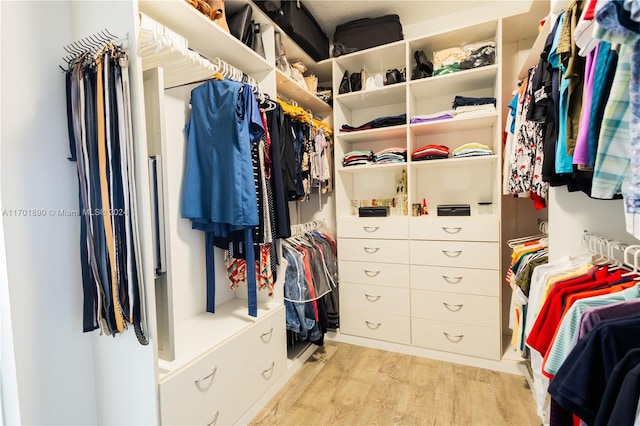 walk in closet featuring light hardwood / wood-style flooring