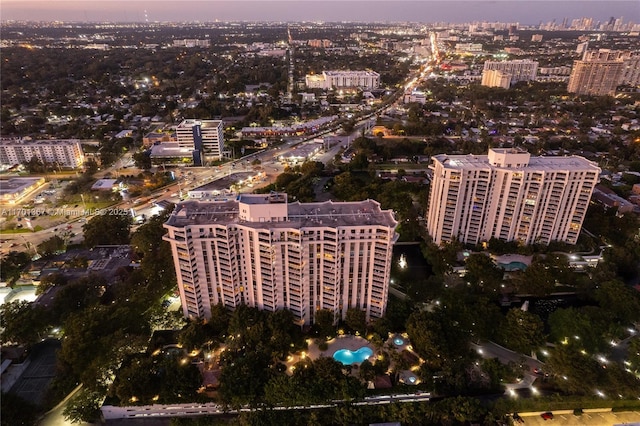 view of aerial view at dusk