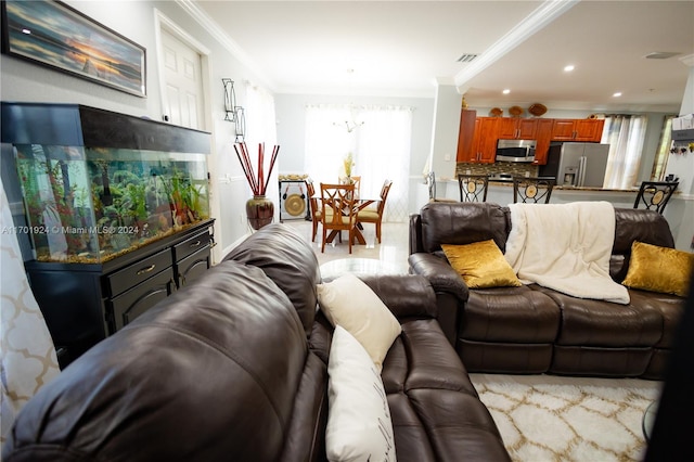 living room featuring ornamental molding