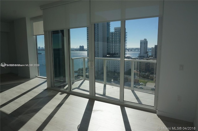 unfurnished room with a water view and a wealth of natural light