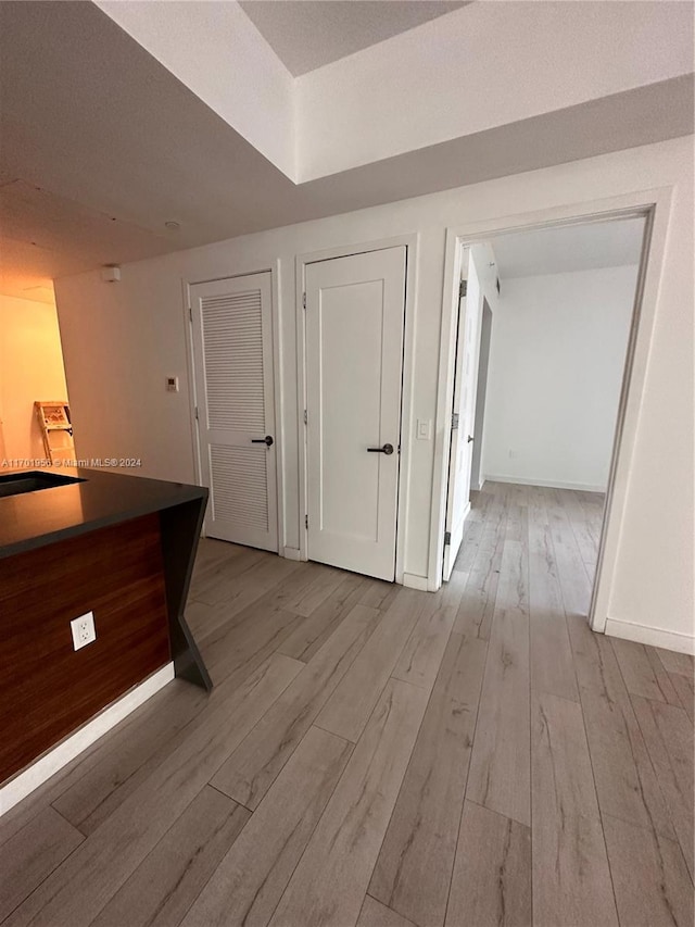 hall with sink and light hardwood / wood-style floors