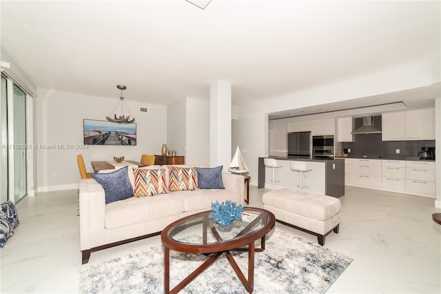 17145 N Bay Rd Unit 4607, Sunny Isles Beach, FL 33160 - living area with light marble finish floors and baseboards