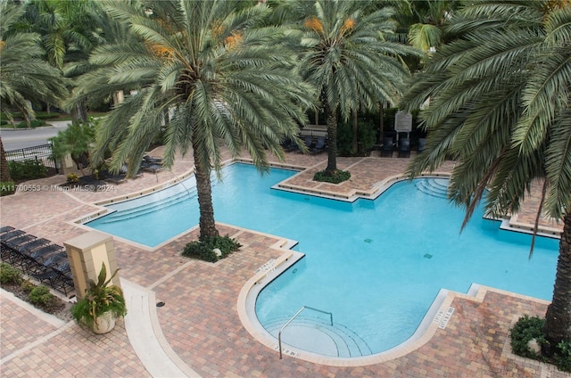 view of swimming pool with a patio area