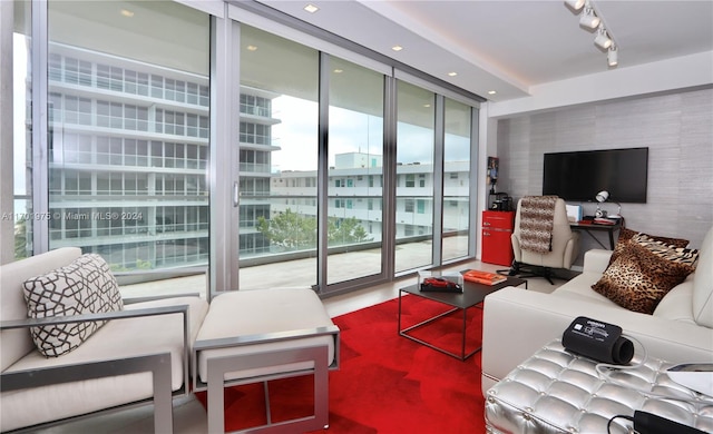 living room with expansive windows