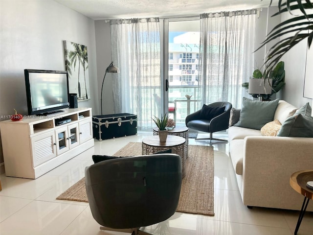 living room featuring light tile patterned floors and a healthy amount of sunlight