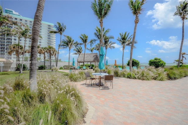 surrounding community with a gazebo and a patio