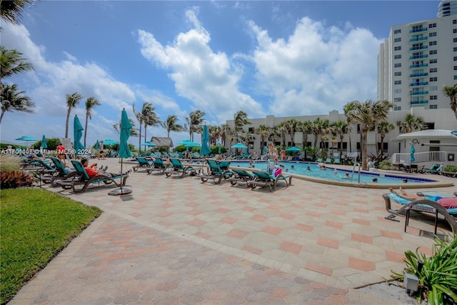 view of pool featuring a patio area