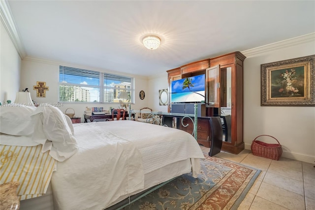 605 Ocean Dr Unit 4L, Key Biscayne, FL 33149 - bedroom featuring ornamental molding, light tile patterned floors, and baseboards