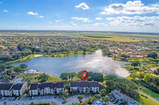 aerial view featuring a water view