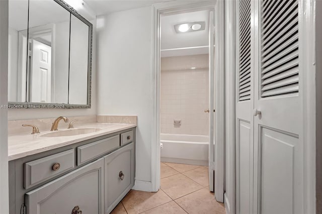 full bathroom featuring tile patterned flooring, vanity, toilet, and tiled shower / bath combo