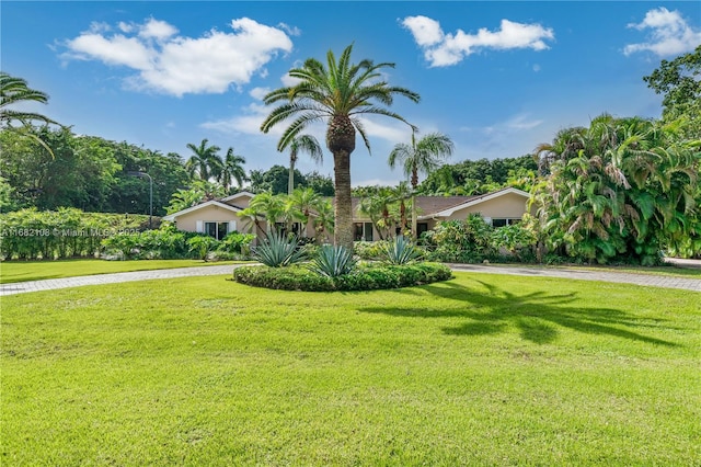 view of front of property with a front yard and driveway