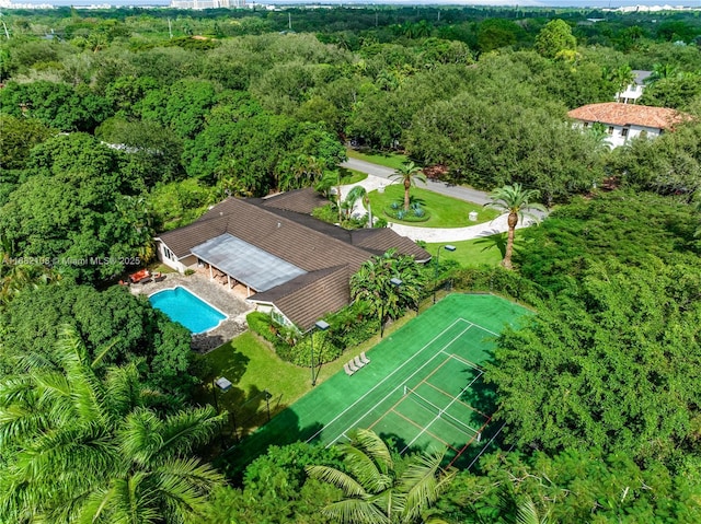 drone / aerial view with a forest view