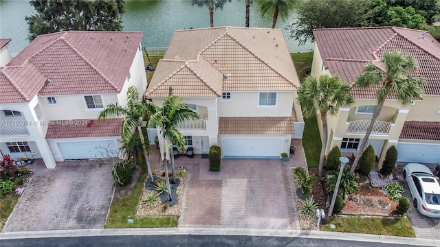 drone / aerial view featuring a water view