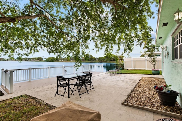 view of patio / terrace with a water view