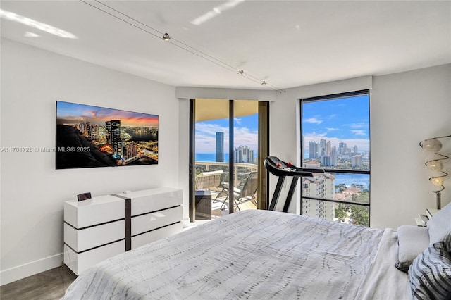 20191 E Country Club Dr Unit 2310, Aventura, FL 33180 - bedroom featuring baseboards, access to exterior, wood finished floors, and multiple windows