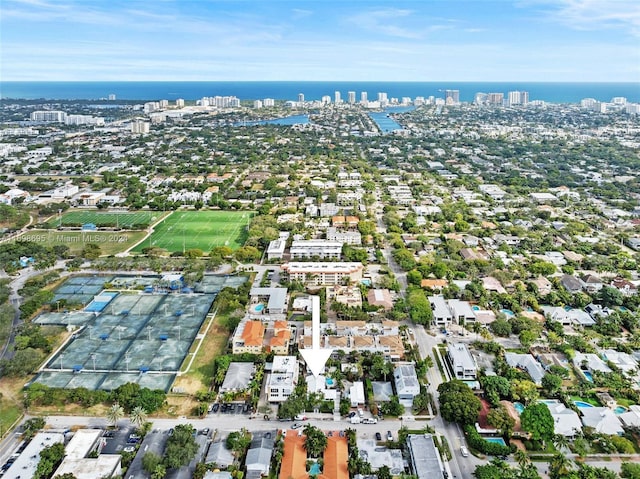 aerial view with a water view