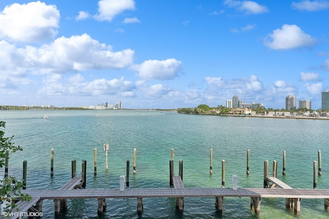 view of dock with a water view