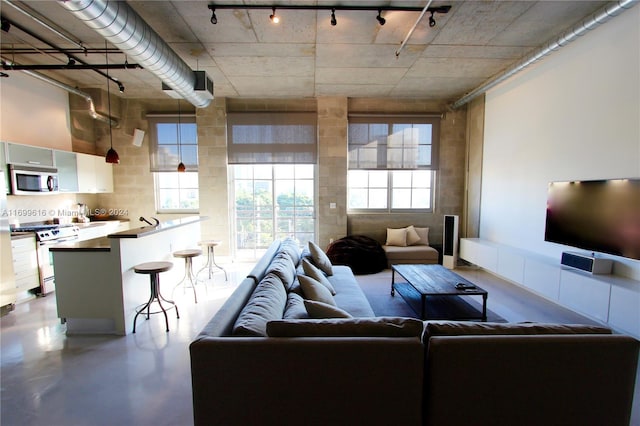 living room featuring concrete floors