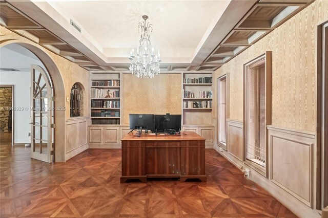 2010 NE 120th Rd, North Miami, FL 33181 - office featuring built in features, arched walkways, and a chandelier