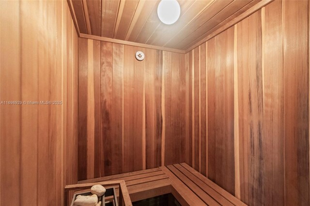2010 NE 120th Rd, North Miami, FL 33181 - relaxing sauna featuring wooden walls and wooden ceiling