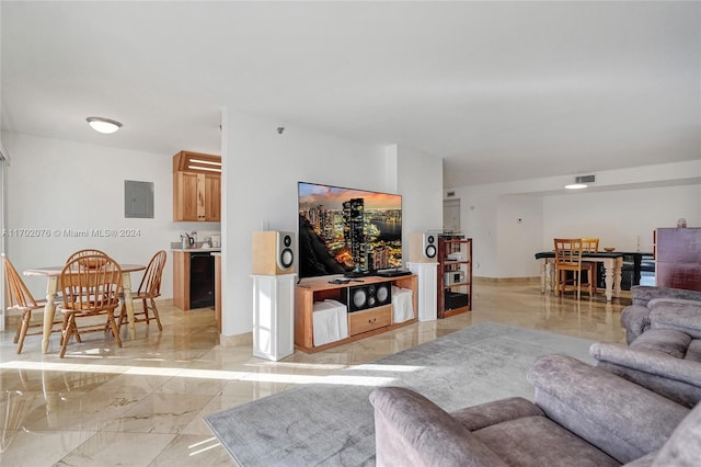 living room featuring electric panel