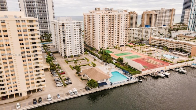 bird's eye view featuring a water view