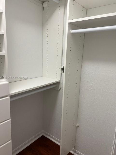 walk in closet featuring dark wood-type flooring