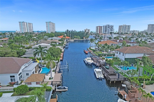 aerial view with a water view